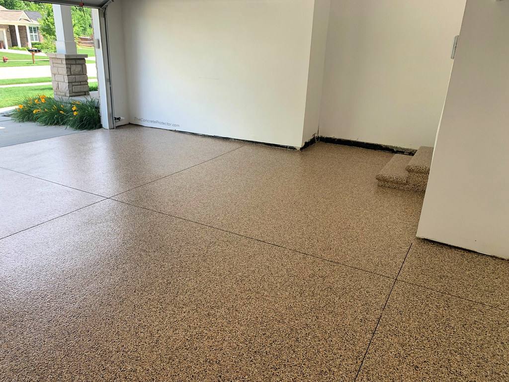 Garage floor with a full flake broadcast